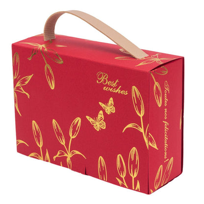 Cutie dreptunghiulară cu ferestră arcadă și mâner din piele - roșu (set 50 buc) 17x6x12cm