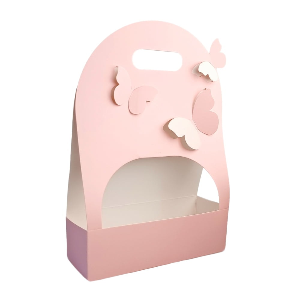 Cutie dreptunghiulară cu mâner și fluturași - roz (set 10 buc)