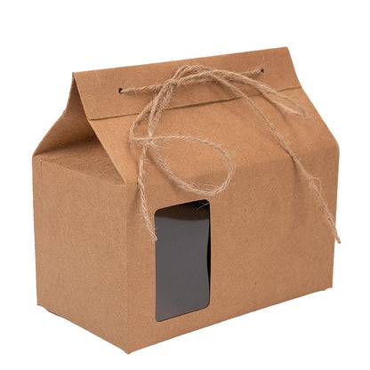 Cutie dreptunghiulară cu mini fereastră și sfoară pentru închidere - kraft (set 50 buc)