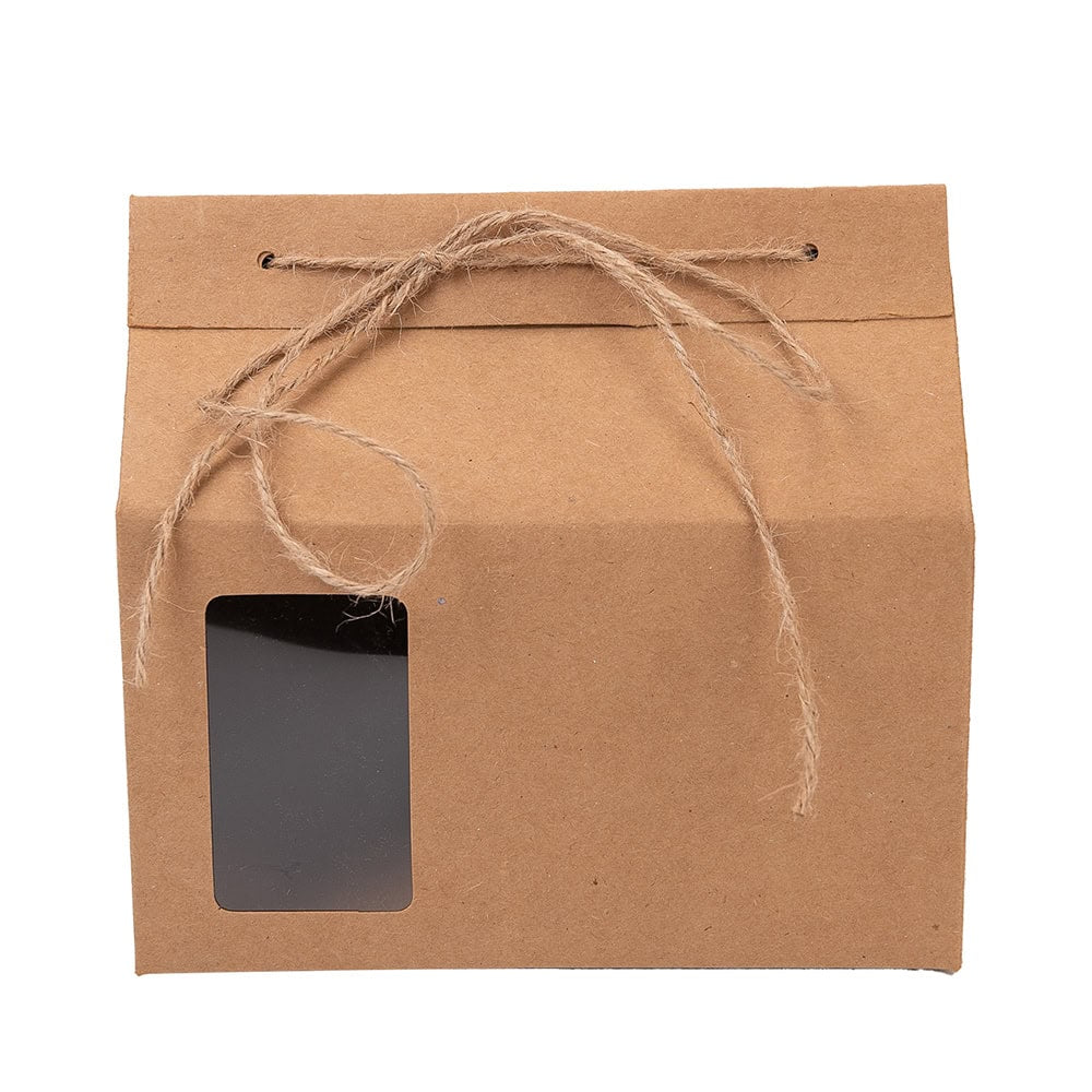 Cutie dreptunghiulară cu mini fereastră și sfoară pentru închidere - kraft (set 50 buc)