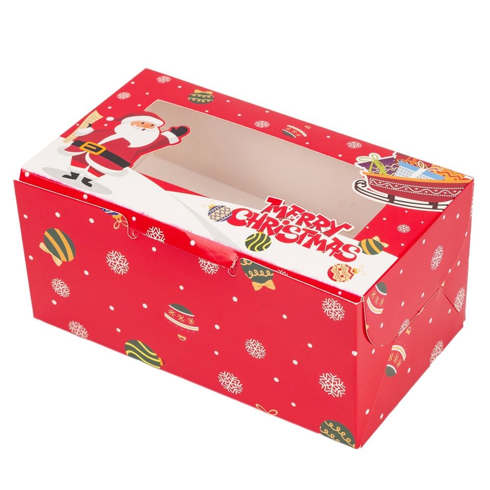 Cutie dreptunghiulară de Crăciun cu fereastră și 2 compartimente - roșu (set 25 buc)