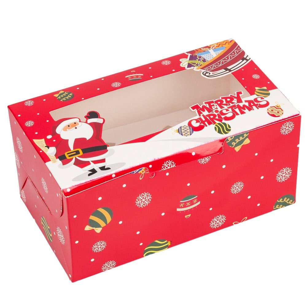 Cutie dreptunghiulară de Crăciun cu fereastră și 2 compartimente - roșu (set 25 buc)