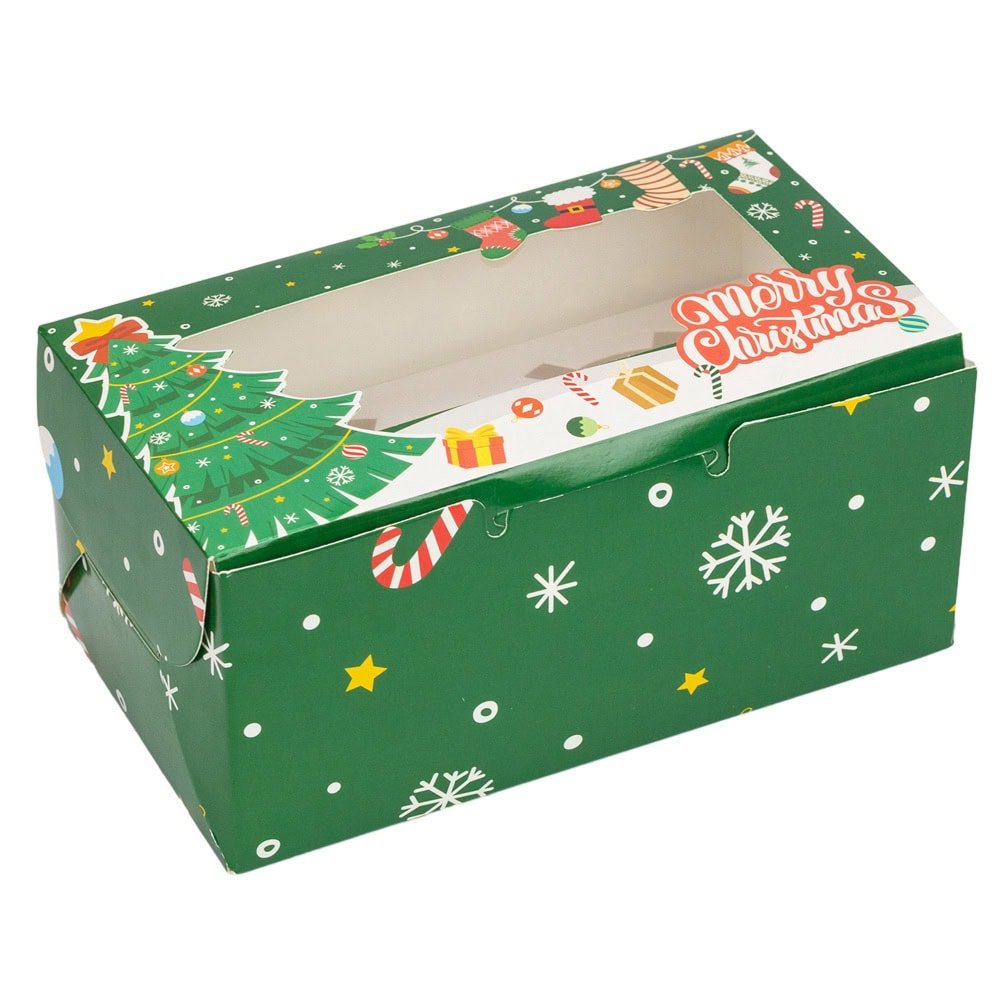 Cutie dreptunghiulară de Crăciun cu fereastră și 2 compartimente - verde (set 25 buc)