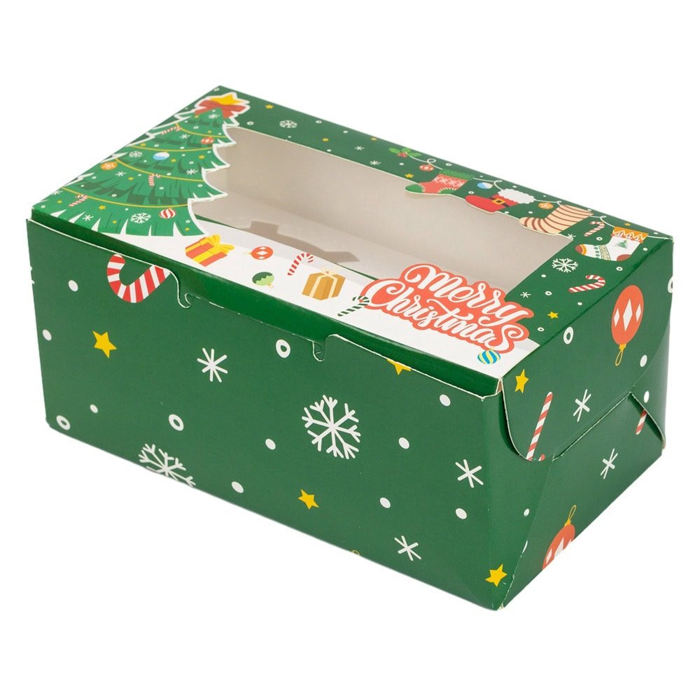 Cutie dreptunghiulară de Crăciun cu fereastră și 2 compartimente - verde (set 25 buc)