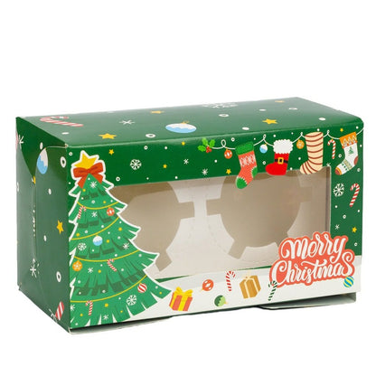 Cutie dreptunghiulară de Crăciun cu fereastră și 2 compartimente - verde (set 25 buc)