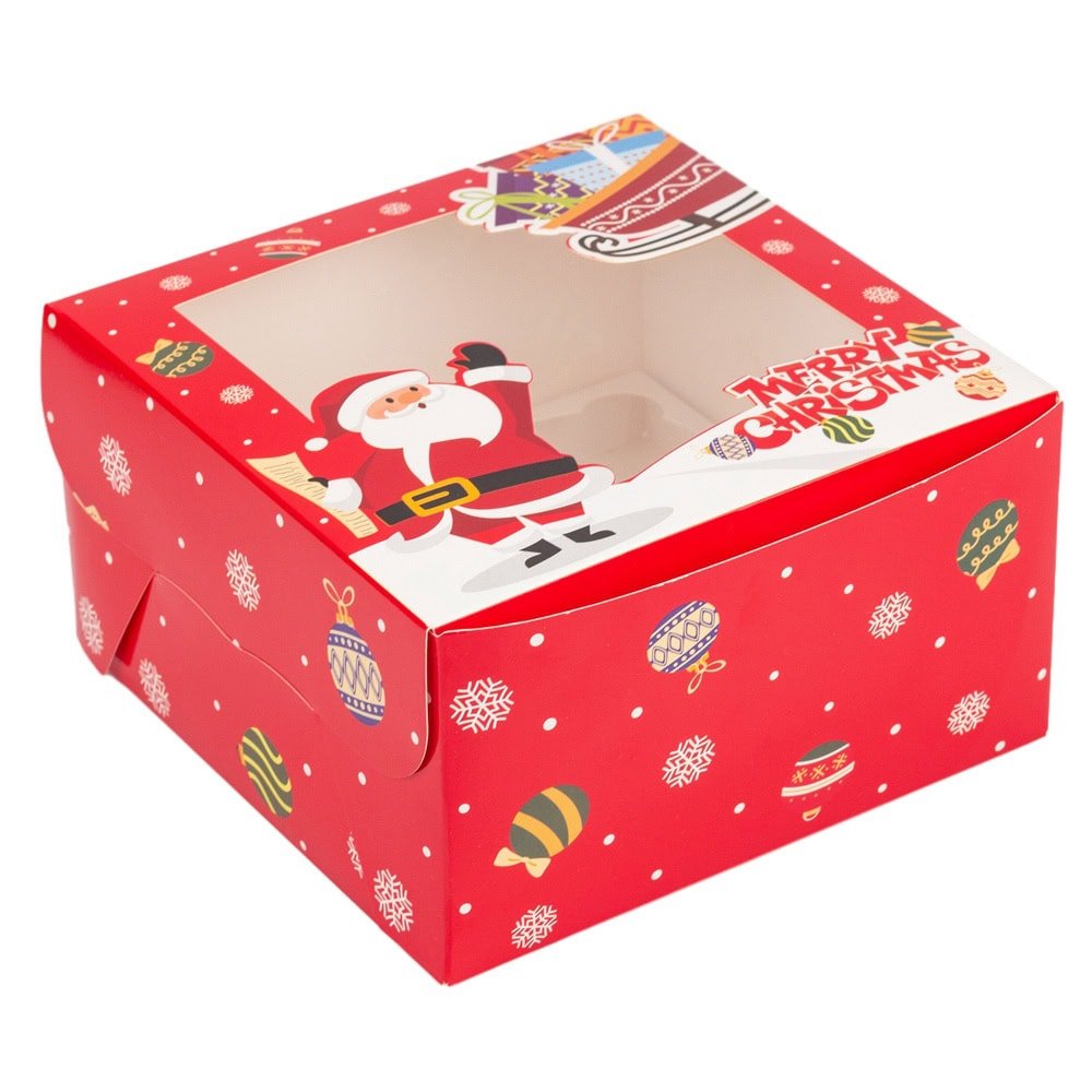 Cutie dreptunghiulară de Crăciun cu fereastră și 4 compartimente - roșu (set 20 buc)