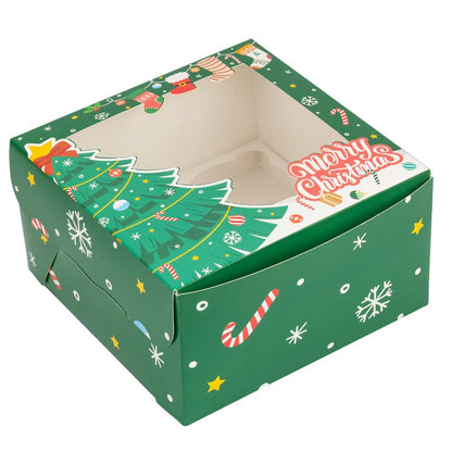 Cutie dreptunghiulară de Crăciun cu fereastră și 4 compartimente - verde (set 20 buc)