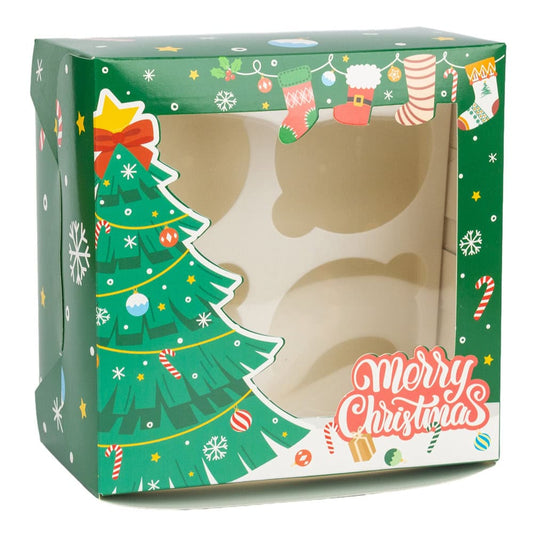 Cutie dreptunghiulară de Crăciun cu fereastră și 4 compartimente - verde (set 20 buc)