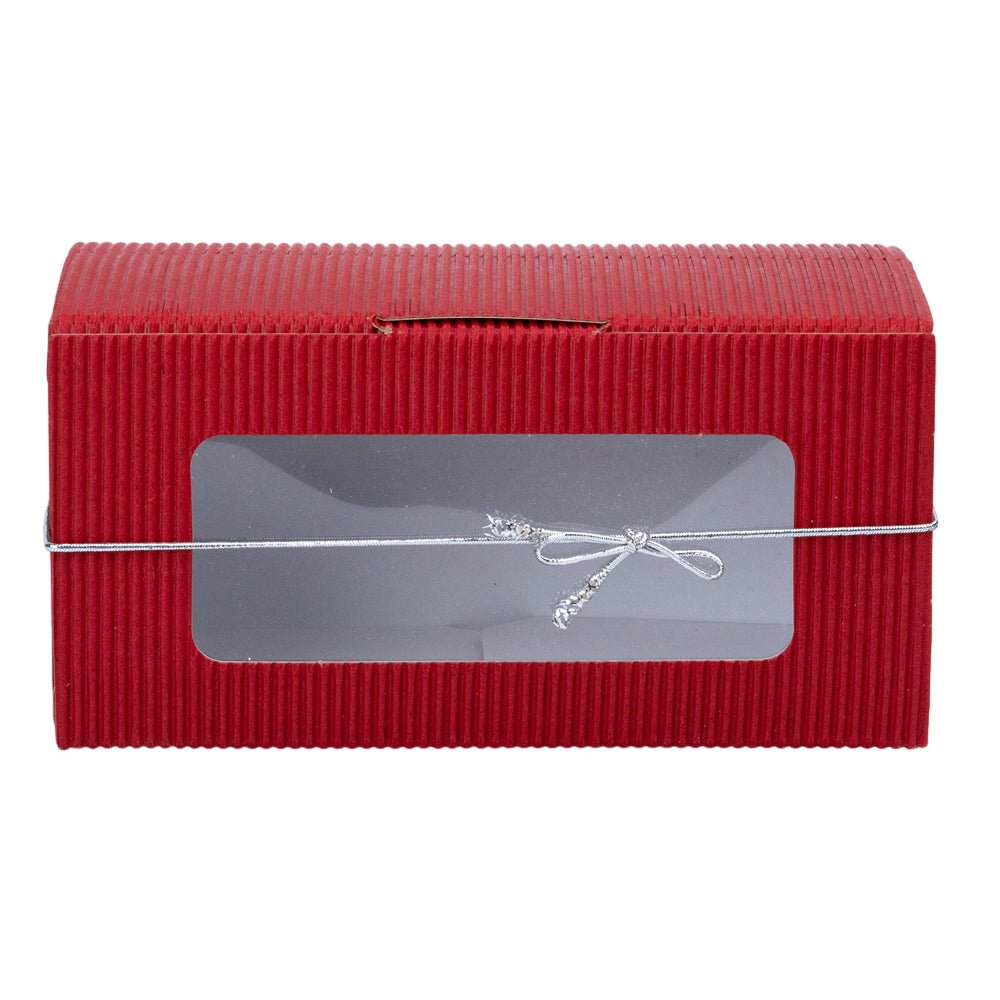 Cutie dreptunghiulară din hârtie cu fereastră și sfoară - roșu (set 25 buc) 14x6.5x7