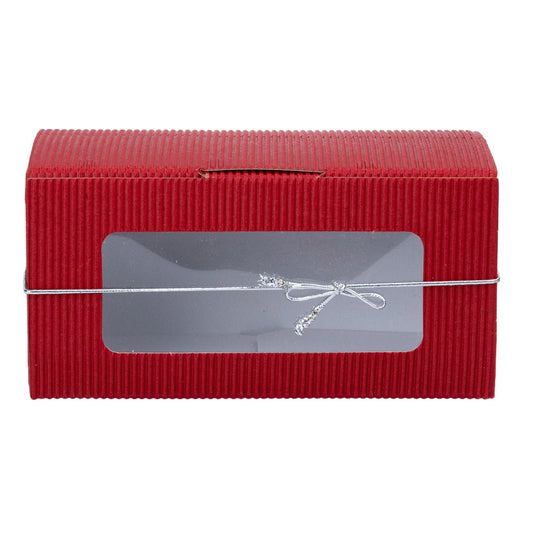 Cutie dreptunghiulară din hârtie cu fereastră și sfoară - roșu (set 25 buc) 14x6.5x7