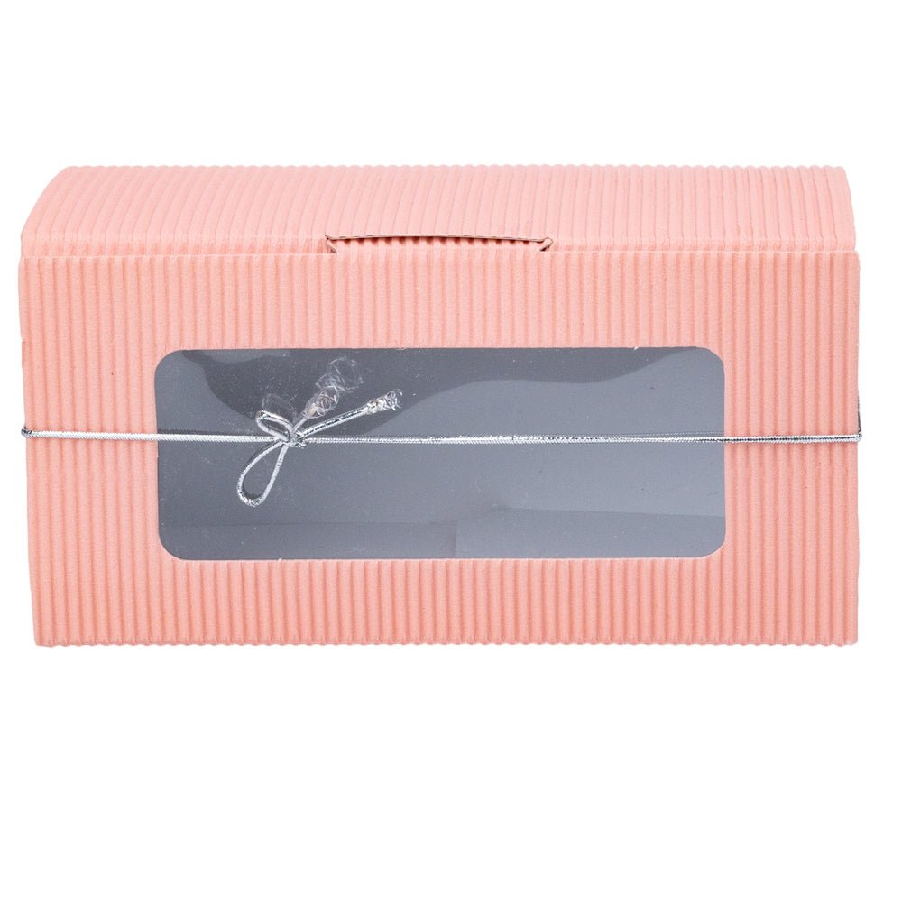 Cutie dreptunghiulară din hârtie cu fereastră și sfoară - roz (set 25 buc) 14x6.5x7