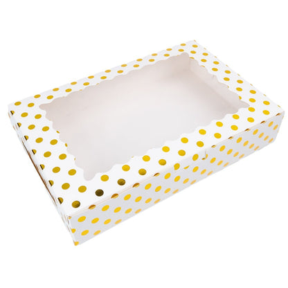Cutie dreptunghiulară din hârtie cu model buline și fereastră - alb (set 25 buc) 30x20x6cm