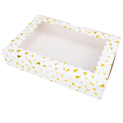 Cutie dreptunghiulară din hârtie cu model triunghiuri și fereastră - alb (set 25 buc) 30x20x6cm