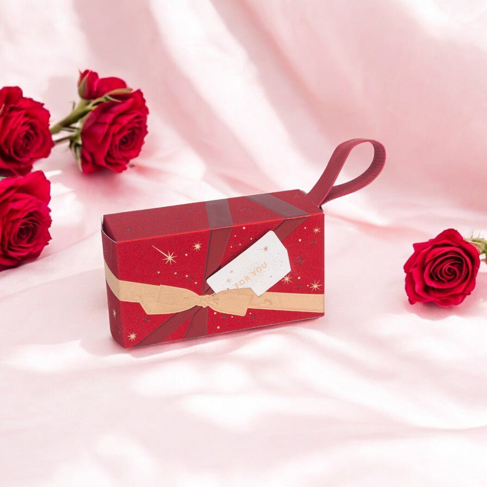 Cutie dreptunghiulară model cadou cu mâner - roșu (set 25 buc) - 12.5x6.8x4.5cm
