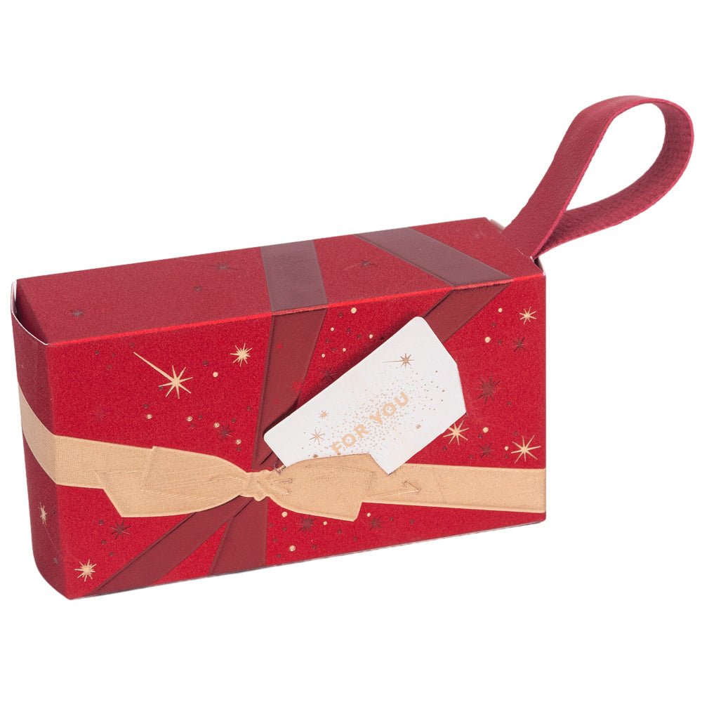 Cutie dreptunghiulară model cadou cu mâner - roșu (set 25 buc) - 12.5x6.8x4.5cm