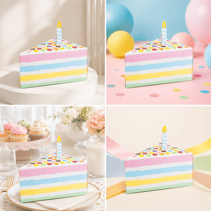 Cutie felie tort cu lumânare - multicolor (set 50 buc)