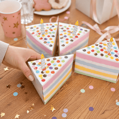 Cutie felie tort cu lumânare - multicolor (set 50 buc)