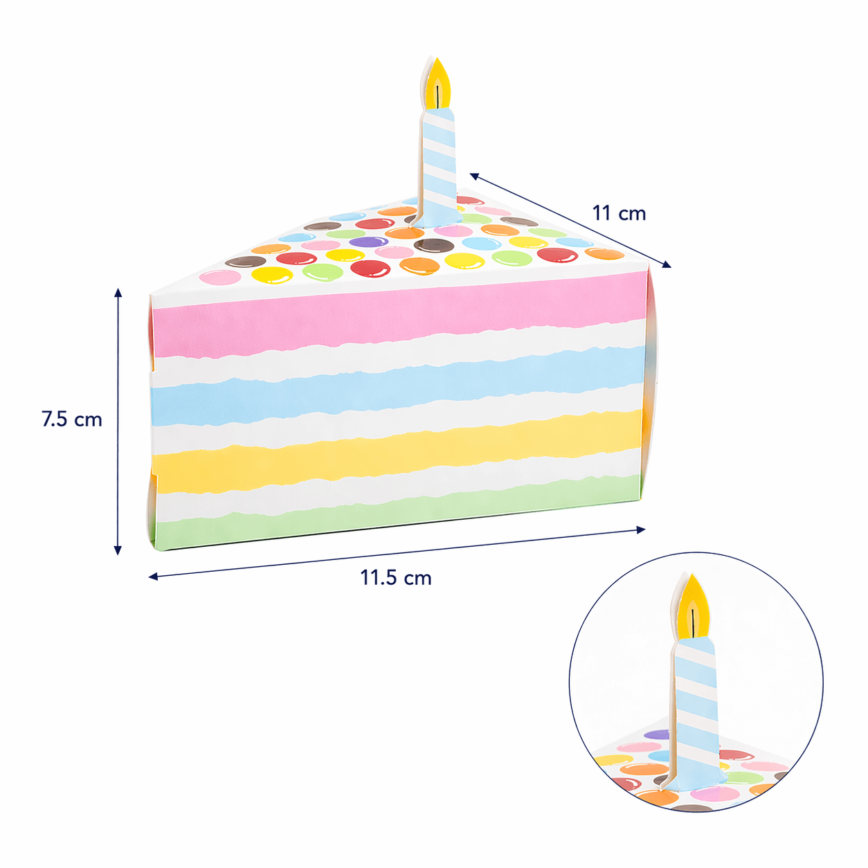 Cutie felie tort cu lumânare - multicolor (set 50 buc)