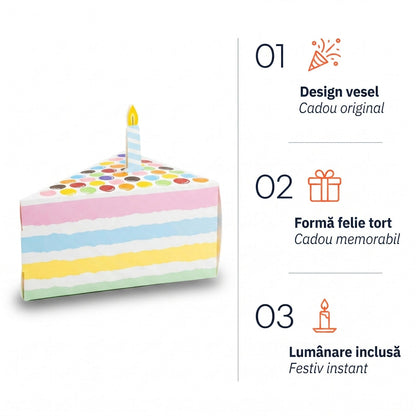 Cutie felie tort cu lumânare - multicolor (set 50 buc)