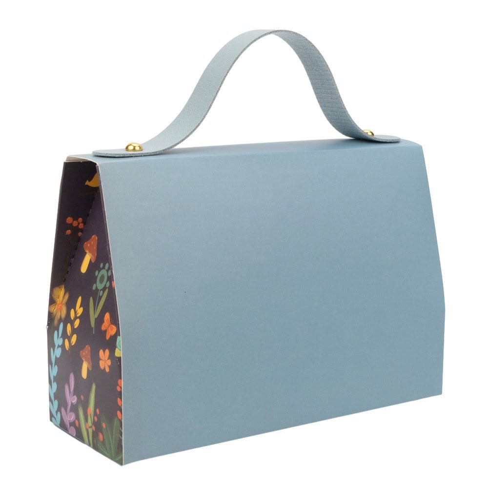 Cutie gentuță model floral cu mâner și mesaj Love You - bleu (set 50 buc)