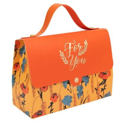 Cutie gentuță model floral cu mâner și mesaj Love You - portocaliu (set 50 buc)