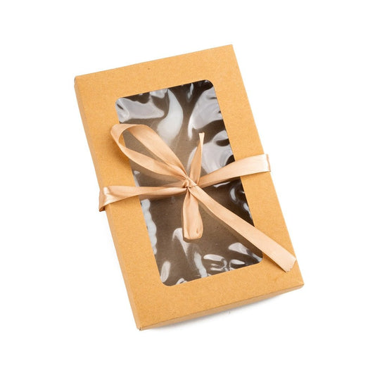 Cutie hârtie cu fereastră și panglică satin - maro (set 50 buc)