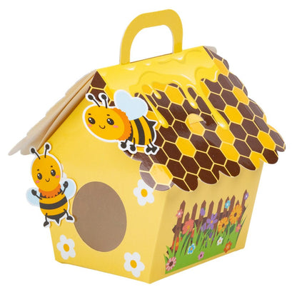 Cutie hârtie cu mâner Casuța albinuțelor - galben (set 50 buc) - 8.2x13x6.2cm