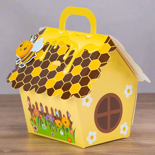 Cutie hârtie cu mâner Casuța albinuțelor - galben (set 50 buc) - 8.2x13x6.2cm