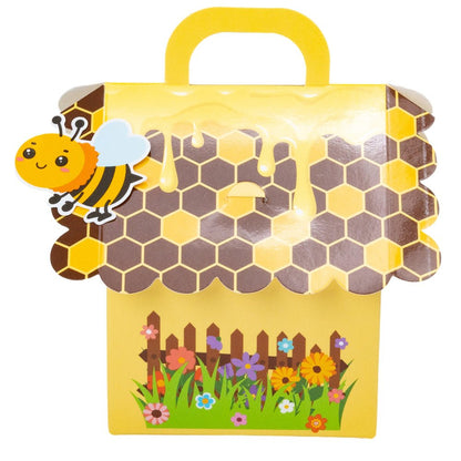 Cutie hârtie cu mâner Casuța albinuțelor - galben (set 50 buc) - 8.2x13x6.2cm