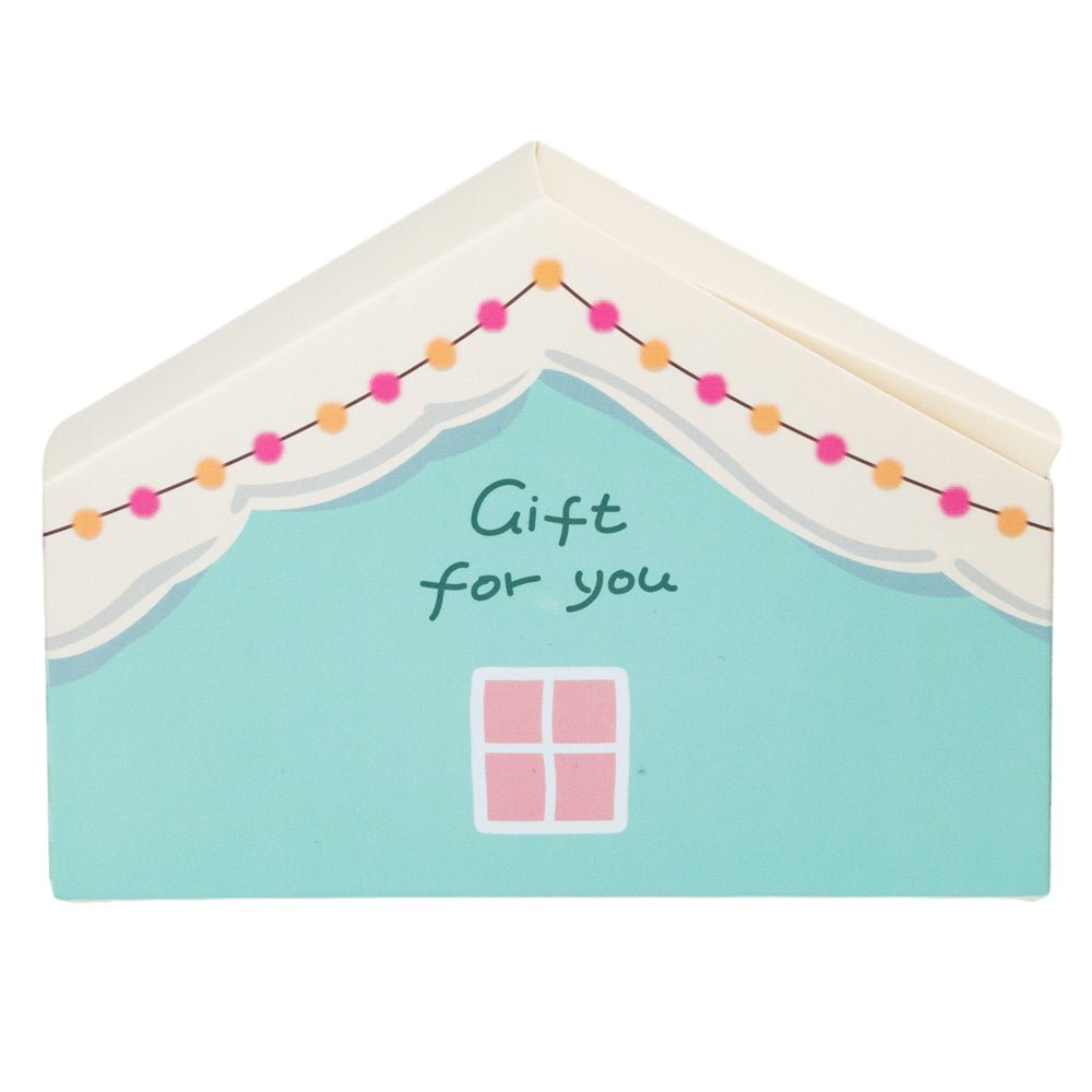 Cutie hârtie în formă de casă cu mesaj "Gift for you" - turcoaz (set 10 buc) 4x14x10cm