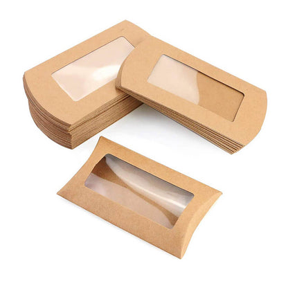 Cutie hârtie în formă de pernă cu fereastră - kraft (set 50 buc)