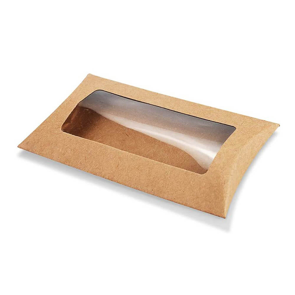 Cutie hârtie în formă de pernă cu fereastră - kraft (set 50 buc)