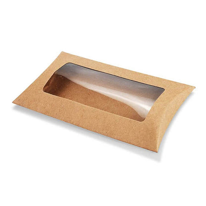 Cutie hârtie în formă de pernă cu fereastră - kraft (set 50 buc)