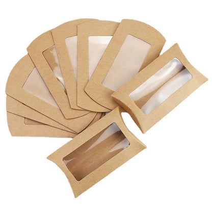 Cutie hârtie în formă de pernă cu fereastră - kraft (set 50 buc)