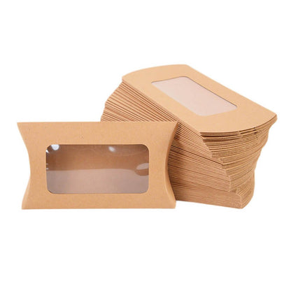 Cutie hârtie în formă de pernă cu fereastră - kraft (set 50 buc)