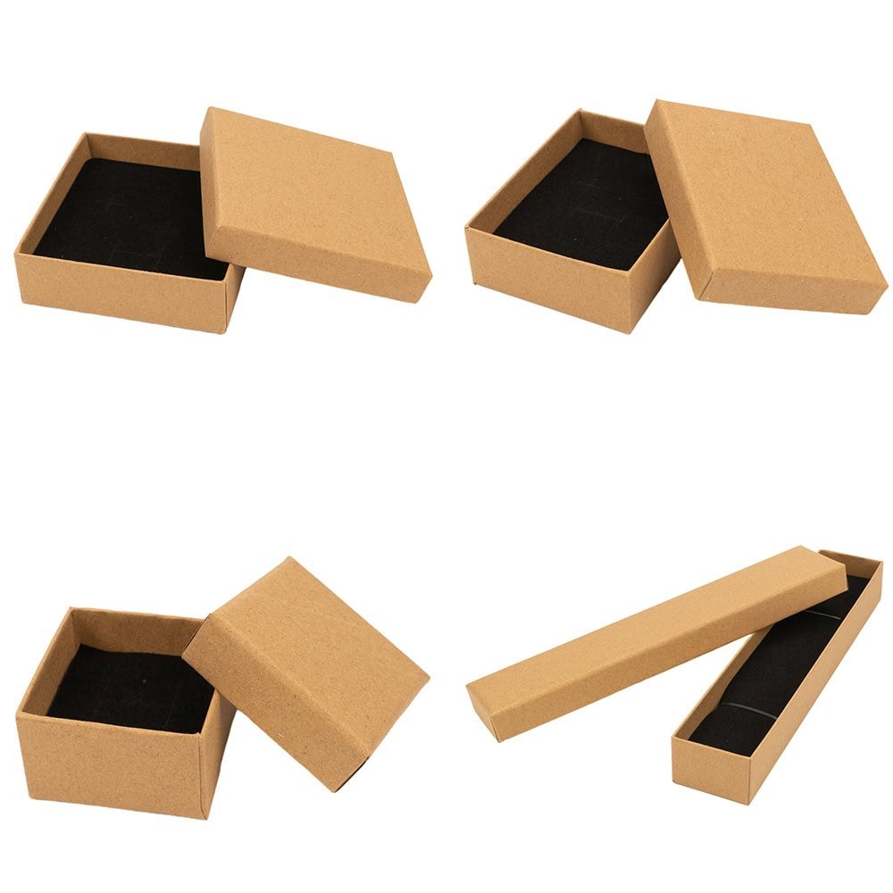 Cutie hârtie kraft pentru bijuterii cu suport negru în interior (set 10 buc)