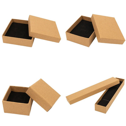 Cutie hârtie kraft pentru bijuterii cu suport negru în interior (set 10 buc)