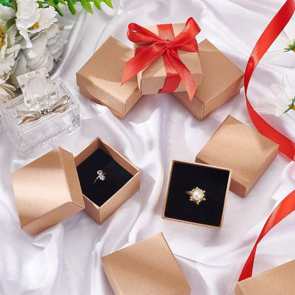 Cutie hârtie kraft pentru bijuterii cu suport negru în interior (set 10 buc)
