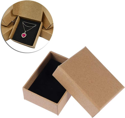 Cutie hârtie kraft pentru bijuterii cu suport negru în interior (set 10 buc)