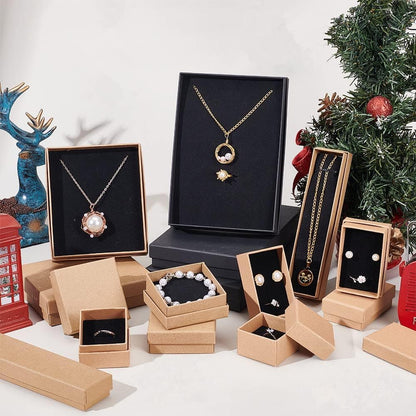 Cutie hârtie kraft pentru bijuterii cu suport negru în interior (set 10 buc)