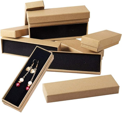 Cutie hârtie kraft pentru bijuterii cu suport negru în interior (set 10 buc)
