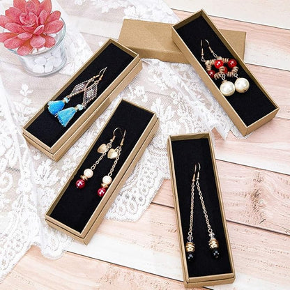 Cutie hârtie kraft pentru bijuterii cu suport negru în interior (set 10 buc)