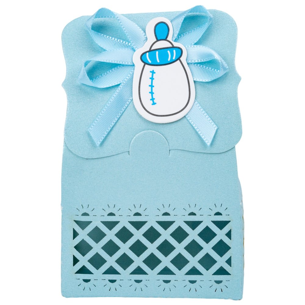 Cutie hârtie model Baby Shower cu panglică - albastru (set 12 buc) - 6.4x3.5x10.2cm