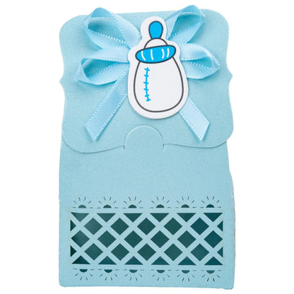 Cutie hârtie model Baby Shower cu panglică - albastru (set 12 buc) - 6.4x3.5x10.2cm