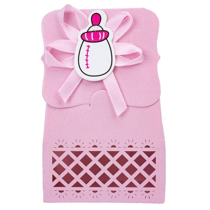 Cutie hârtie model Baby Shower cu panglică - roz (set 12 buc) - 6.4x3.5x10.2cm