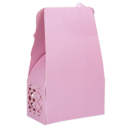 Cutie hârtie model Baby Shower cu panglică - roz (set 12 buc) - 6.4x3.5x10.2cm