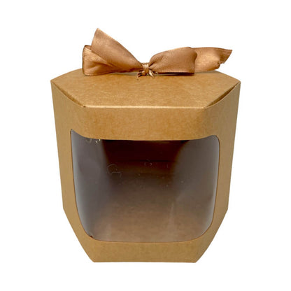 Cutie hexagonală cu fereastră și panglică - kraft (set 12 buc)