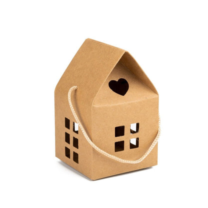 Cutie în formă de casă cu mâner - kraft (set 50 buc)