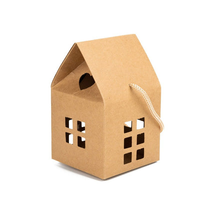 Cutie în formă de casă cu mâner - kraft (set 50 buc)