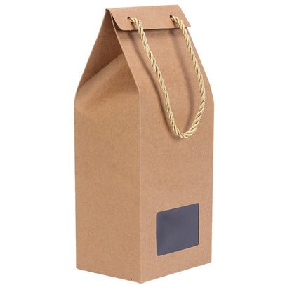 Cutie înaltă cu fereastră mică și mâner din sfoară - kraft (set 50 buc) - 10x8x24cm